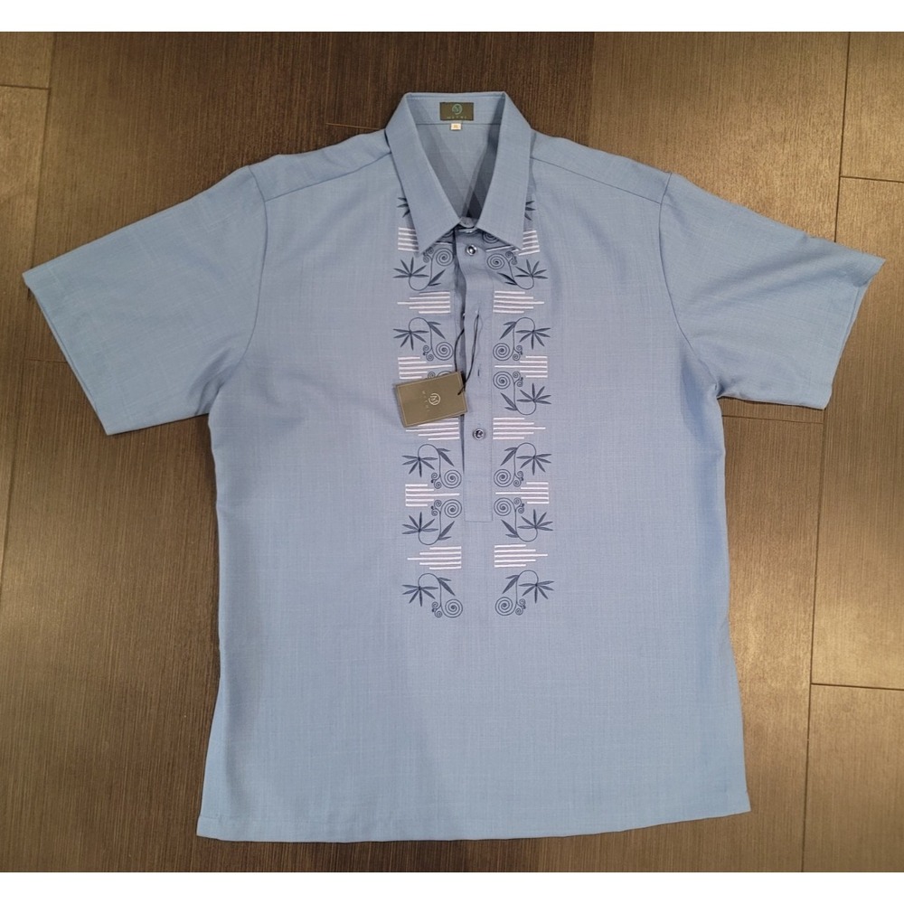 Mithi Blue Pearl button down embroidery XL shirt short sleeve NEW with tags